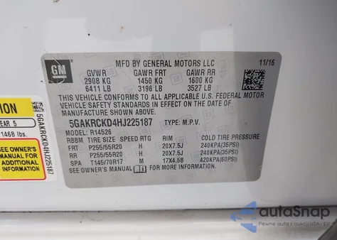 2017 Buick Enclave Premium z USA, uszkodzony, nr VIN 5GAKRCKD4HJ225187